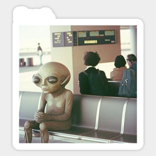 I'm out - UFO Alien at the airport Fun Humor Absurd Sticker